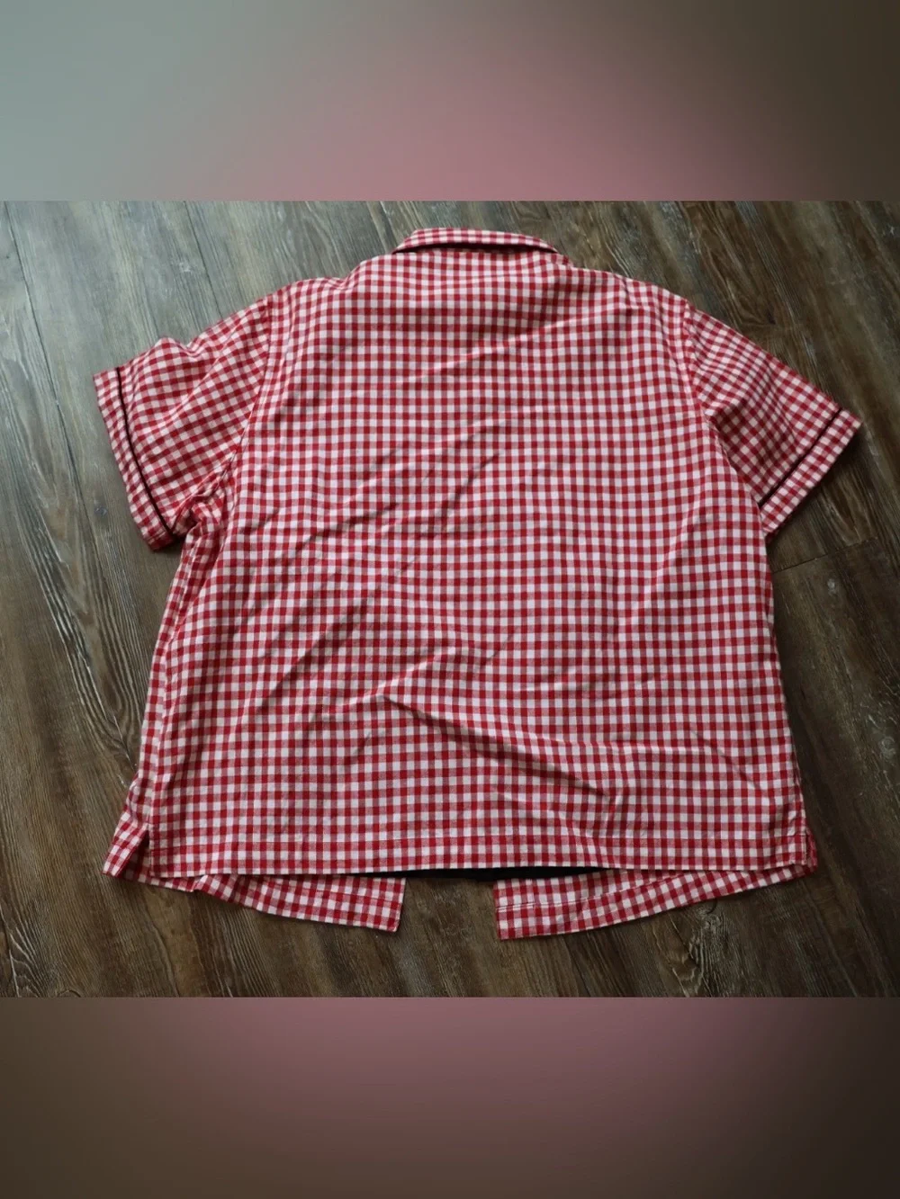 Red Gingham Picnic Novelty Applique Rockabilly Blouse Top Womens Large - Picture 3 of 16